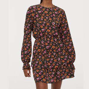 Black Floral Ruffle Dress Romantic Feminine Fit garden scandi cottage whimsical